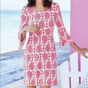 NWT Boden Miriam Pink White Paisley Soft Jersey Knit Tunic Dress w/ Bell Sleeves